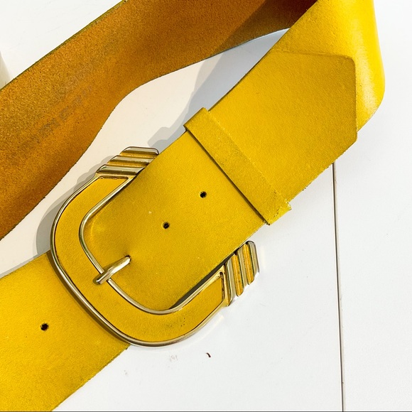 Vintage Accessories Vintage Mustard Yellow Leather Belt With Chunky